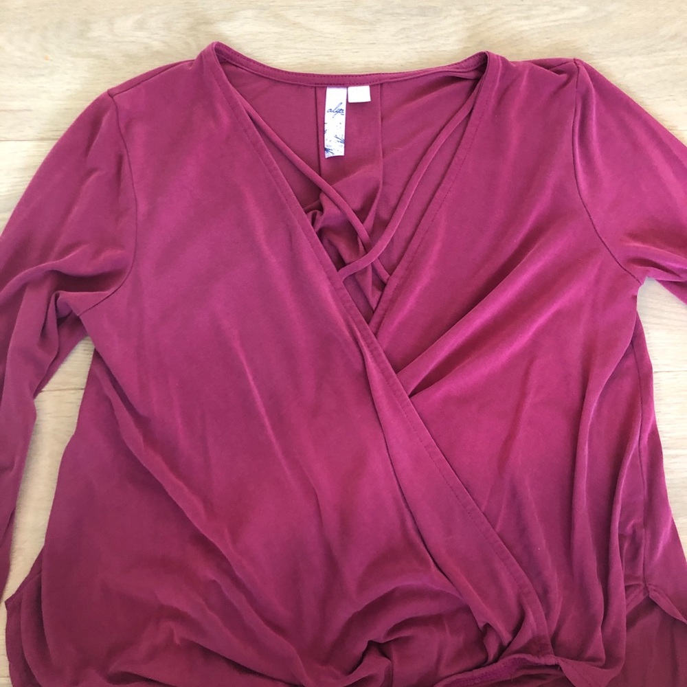 maroon deep v long sleeve shirt